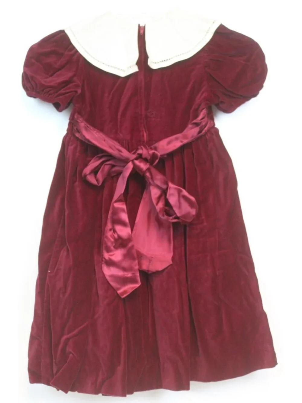 Luli & Me Dark Red Velvet Dress sz 4 Holiday Christmas Heavy Lace Trim collar